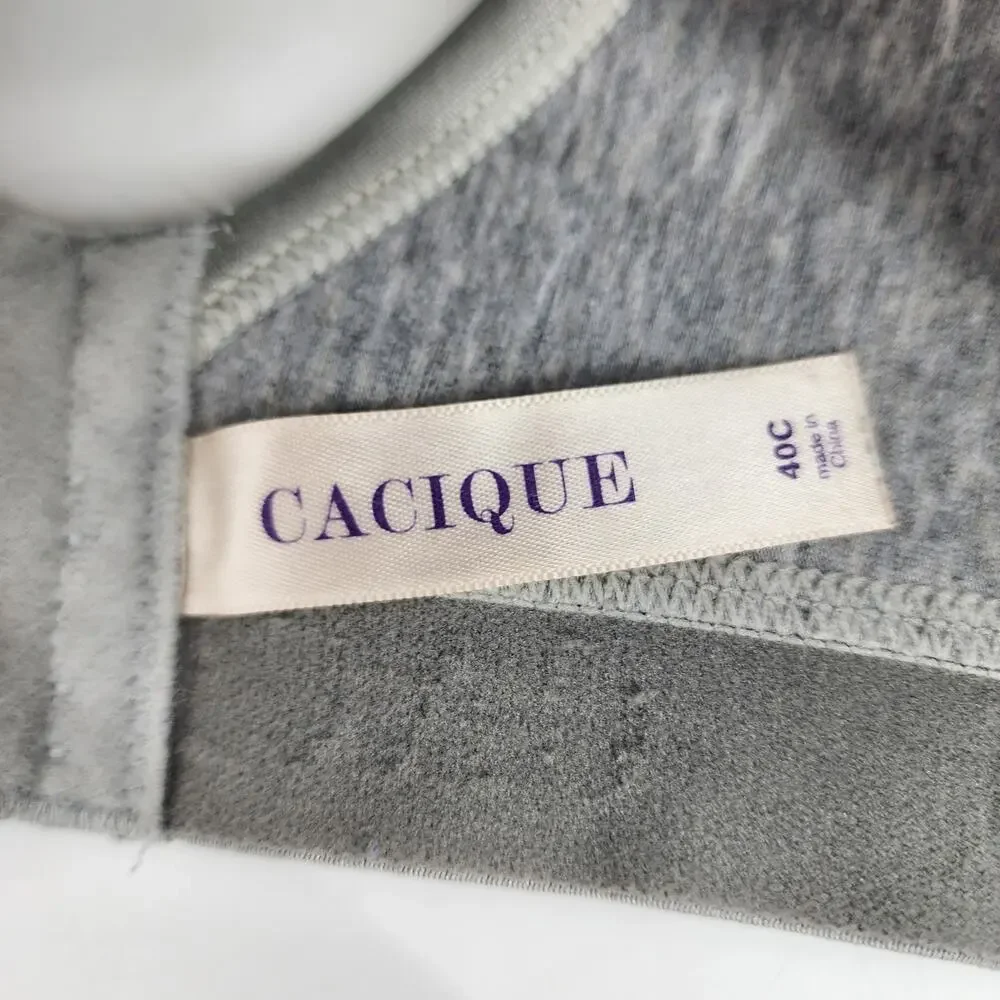 Cacique Gray Wire Free Comfort Bralette Clasp Back Bra Size 40C